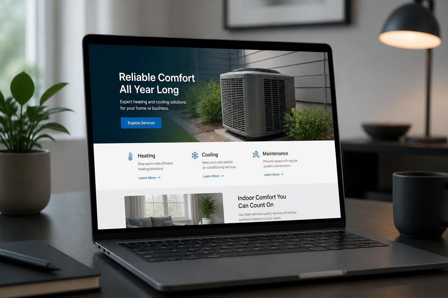Laptop displaying a polished HVAC company website design