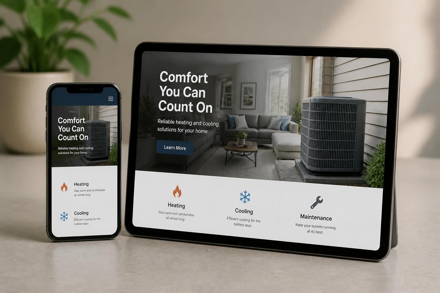 Smartphone and tablet showing a responsive website layout