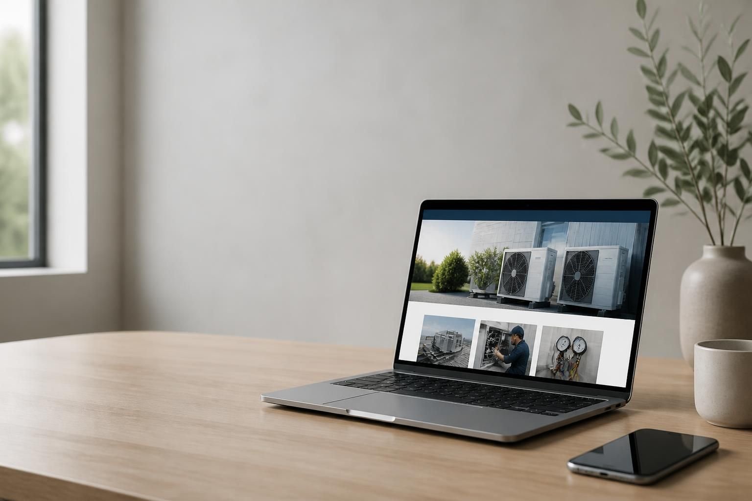 Laptop and smartphone on a clean desk with space for text