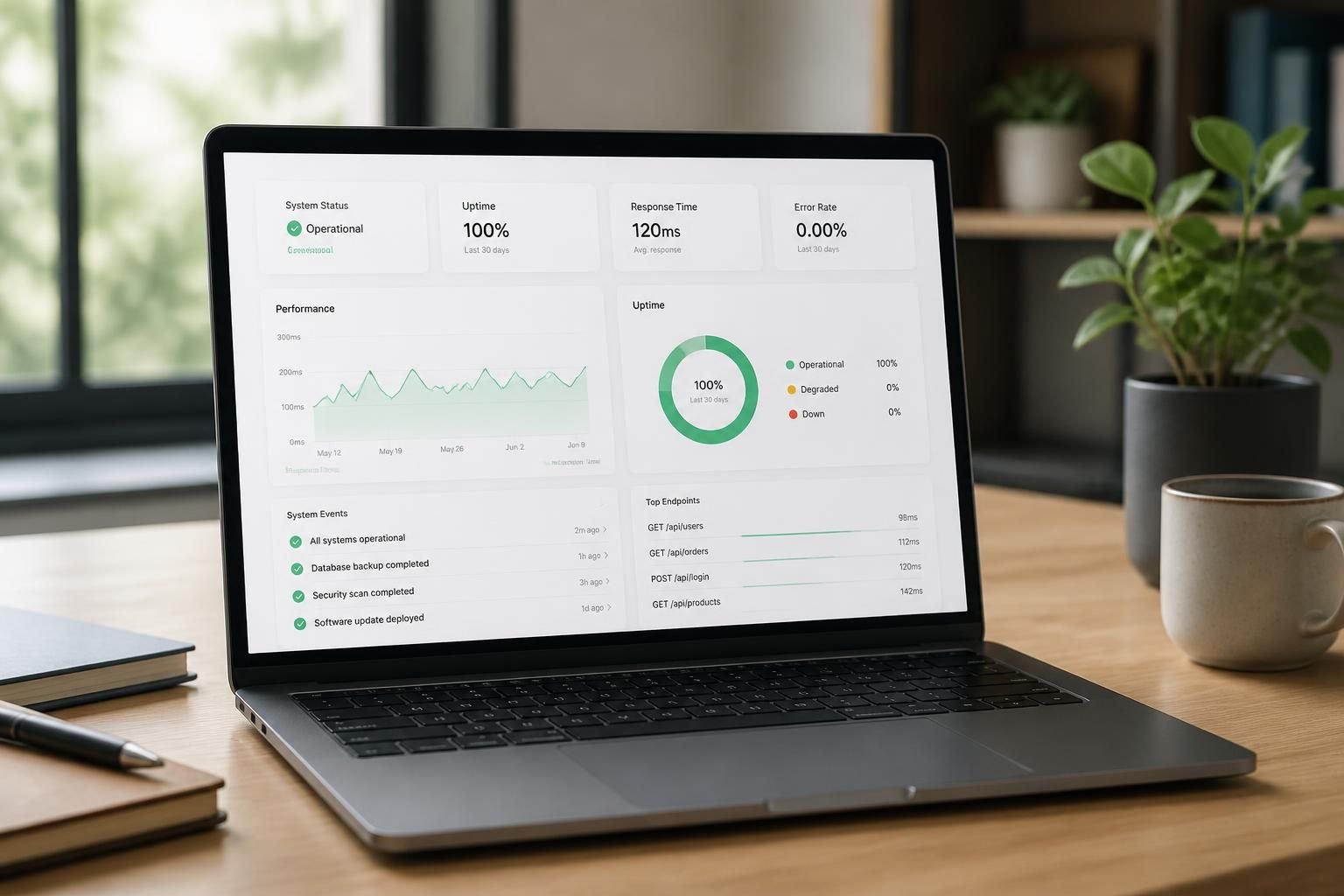 Laptop showing a clean website maintenance dashboard